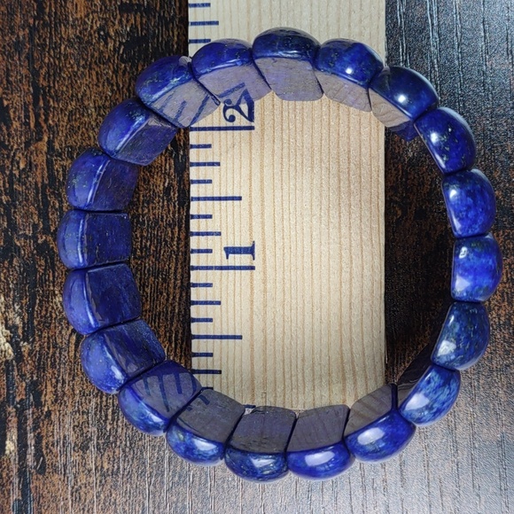 Lapis Lazuli Semi-precious Gemstone Stretch Bracelet - Picture 4 of 5